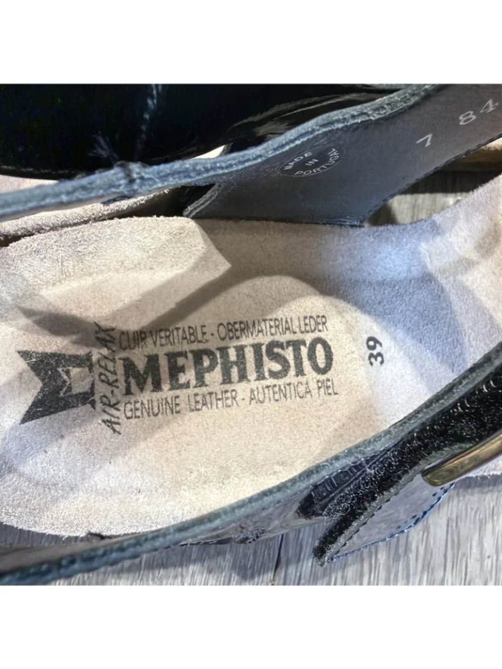 Mephisto Morgana Black Patent Wedge Sandals Comfort Leather EU 39 US 9 S4118